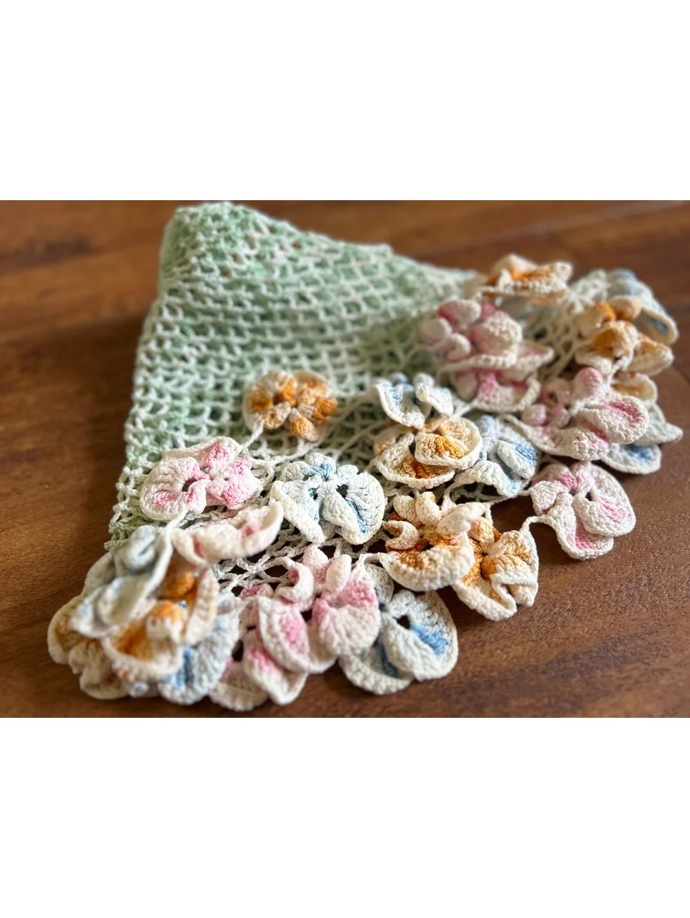 Vintage Handmade Crochet Doily with Colorful Floral Edging